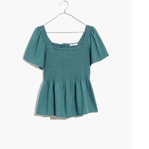 Madewell Linen Blend Lucie Smocked Peplum Top